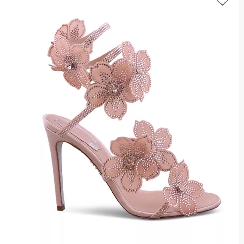 Rene Caovilla Women's Floriane Blush Pink Floral Embellished High Heel Sandals